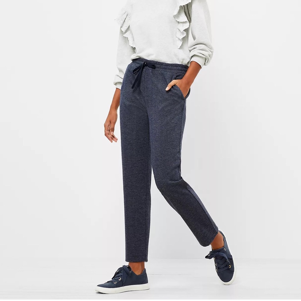 LOFT Tapered Drawstring Pants in Navy Herringbone